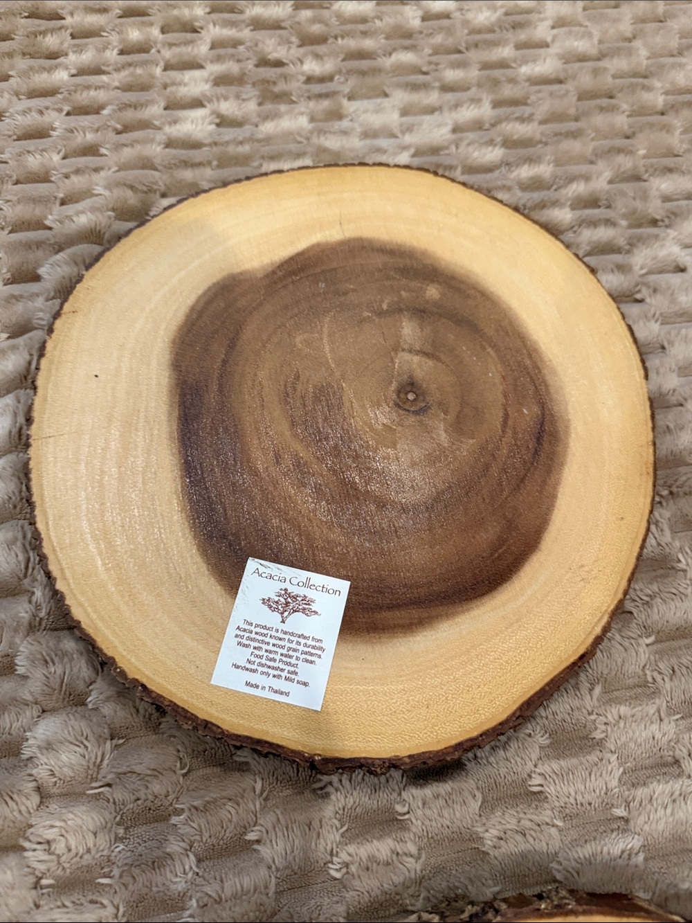 Round Wood Slice Serving Platter - Two-Tone Brown